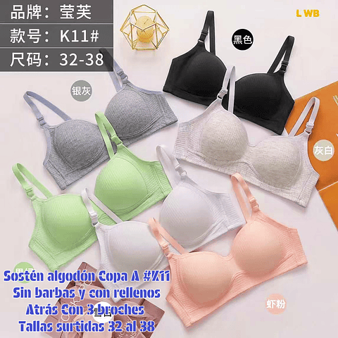 Sostén Copa A sin barbas y con rellenos talas y colores surtidas la docena