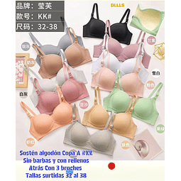Sostén Copa A sin barbas y con rellenos talas y colores surtidas la docena