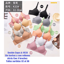 Sostén Copa A sin barbas y con rellenos talas y colores surtidas la docena