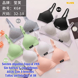 Sostén Copa A sin barbas y con rellenos talas y colores surtidas la docena