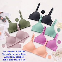 Sostén Copa A sin barbas y con rellenos talas y colores surtidas la docena