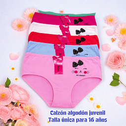 Calzón niña juvenil algodón talla única para 16 año y colores surtidas la docena 