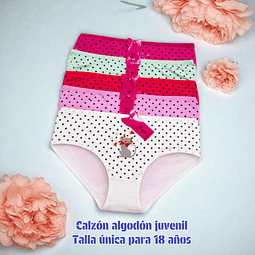Calzón niña juvenil algodón talla única para 18 año y colores surtidas la docena 