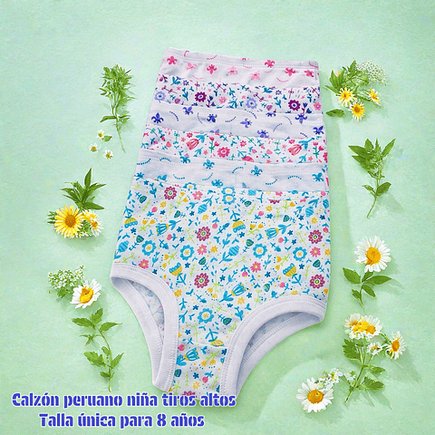 Calzón niña algodón💯 peruano Tapa guatita talla única para 8 año la docena 