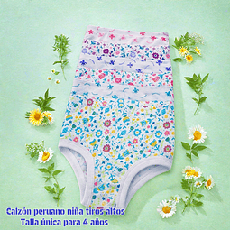 Calzón niña algodón💯 peruano Tapa guatita talla única para 4 año la docena 