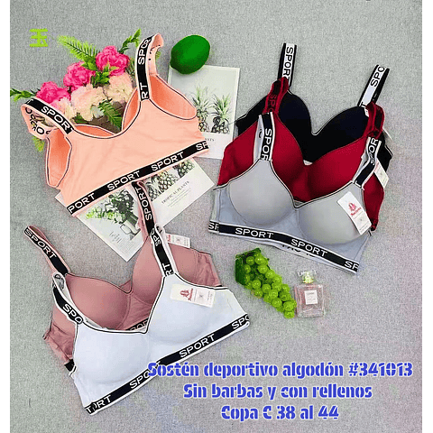 Sostén deportivo copa C #341013 tallas y colores surtidas la docena 
