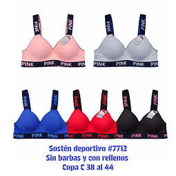 Sostén deportivo copa C #7712 tallas y colores surtidas la docena 