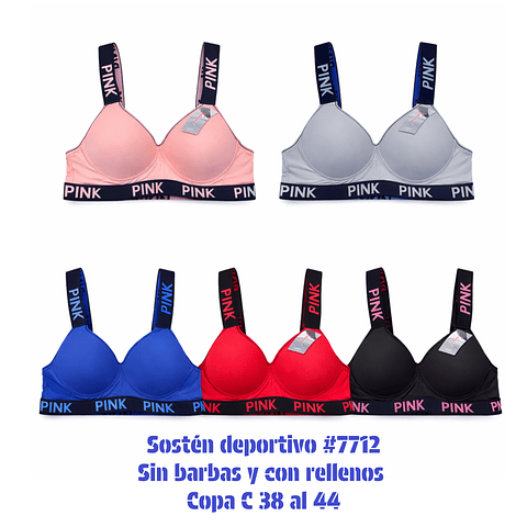 Sostén deportivo copa C #7712 tallas y colores surtidas la docena 