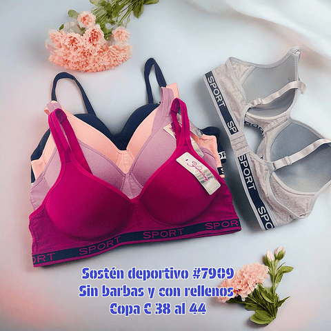 Sostén deportivo copa C #7909 tallas y colores surtidas la docena 