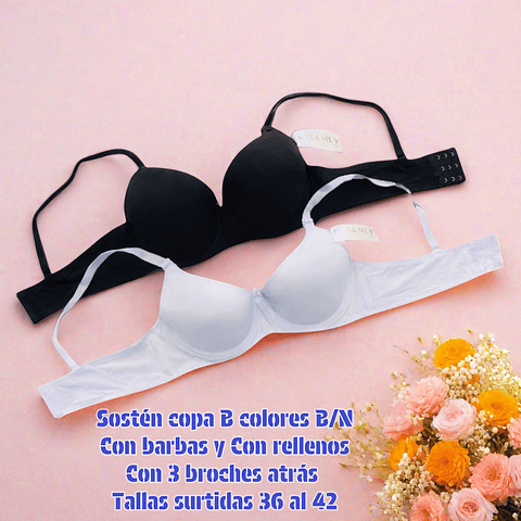 Sostén Copa B colores blanca y negra tallas y colores surtidas la docena 
