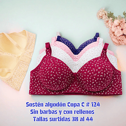 Sostén copa C sin barbas y con rellenos /tallas y colores surtidas la docena 