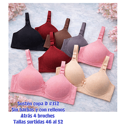 Sostén copa D sin barbas y con rellenos /tallas y colores surtidas la docena 