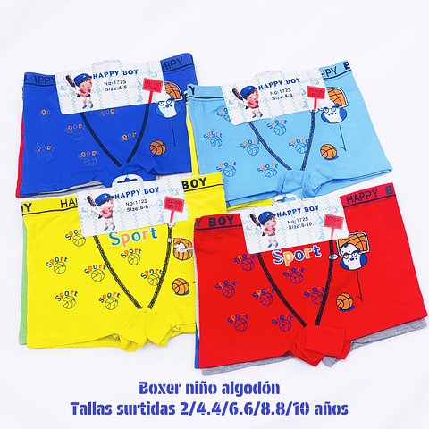 Boxer niño algodón tallas y colores surtidas la docena 