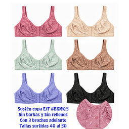 Sostén señora algodón Copa E/F con broches adelante tallas y surtidas la docena 