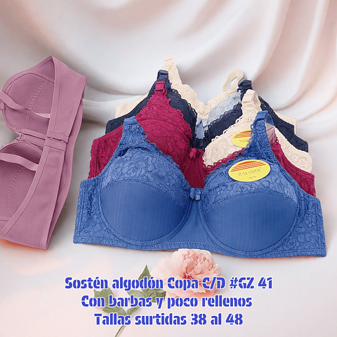Sostén señora algodón Copa C/D tallas y surtidas la docena 