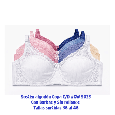 Sostén señora algodón Copa C/D tallas y surtidas la docena 