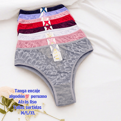 Tanga con encaje algodón💯 peruano tallas  y colores surtidas la docena 