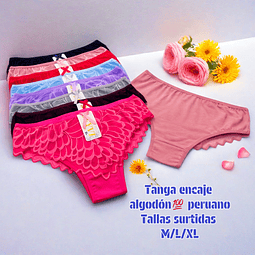 Tanga con encaje algodón💯 peruano tallas  y colores surtidas la docena 