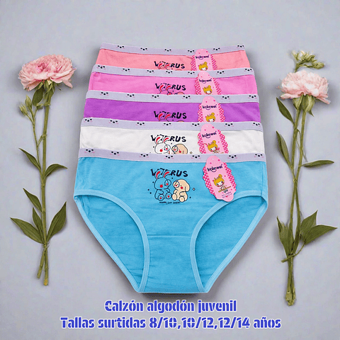 Calzon juvenil algodón tallas y colores surtidas la docena 