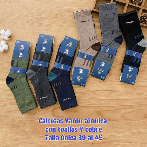 Calcetas varón térmica toallas con cobre talla única la docena 