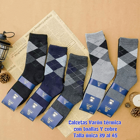 Calcetas varón térmica toallas con cobre talla única la docena 