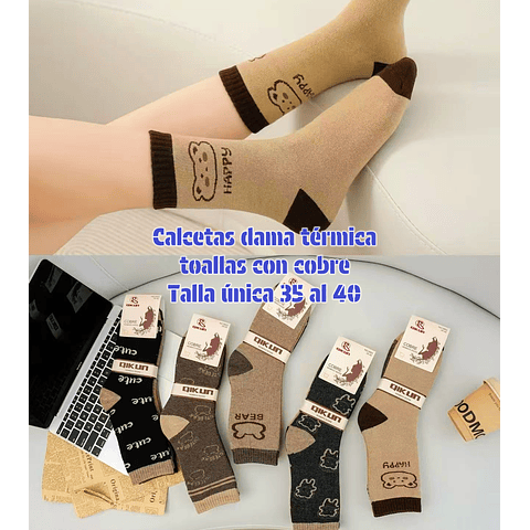 Calcetas Dama térmica toallas con cobre talla única la docena 