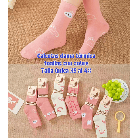 Calcetas Dama térmica toallas con cobre talla única la docena 