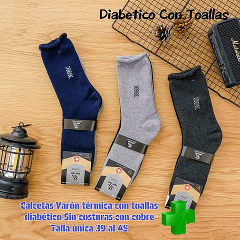 Calcetas Varón Diabético térmica toallas con cobre talla única la docena 