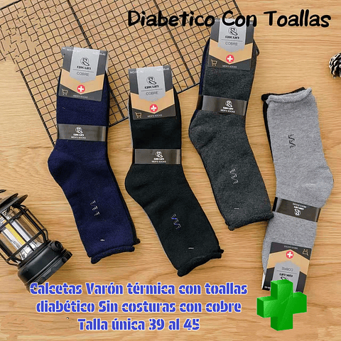 Calcetas Varón Diabético térmica toallas con cobre talla única la docena 