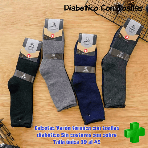 Calcetas Varón Diabético térmica toallas con cobre talla única la docena 