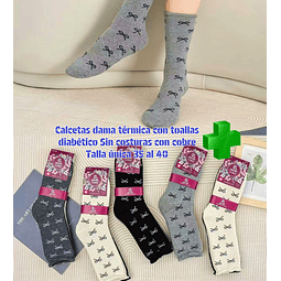Calcetas Dama Diabético térmica toallas con cobre talla única la docena 