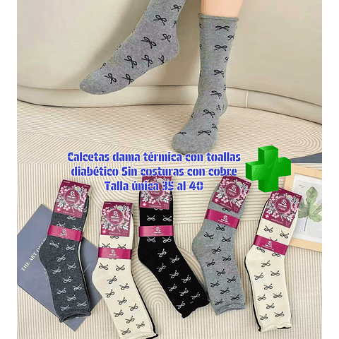 Calcetas Dama Diabético térmica toallas con cobre talla única la docena 