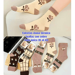 Calcetas Dama térmica toallas con cobre talla única la docena 