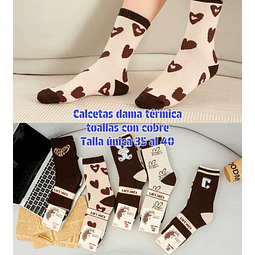 Calcetas Dama térmica toallas con cobre talla única la docena 