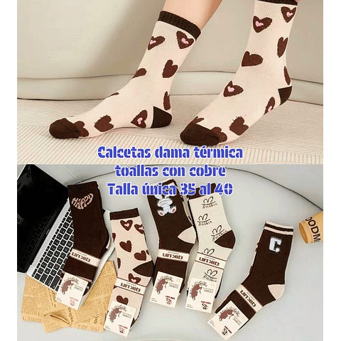 Calcetas Dama térmica toallas con cobre talla única la docena 