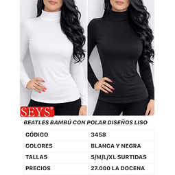 Beatles SEYS Dama BAMBÚ CON POLAR 3458 Diseño LISO Tallas surtidas y colores 8 NEGRA+4 BLANCA la docena 