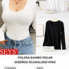 Camiseta SEYS Dama BAMBÚ CON POLAR 3401 Diseño Acanalado Fino Tallas surtidas y colores 8 NEGRA+4 BLANCA la docena 