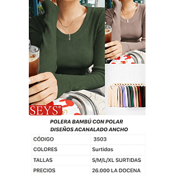 Camiseta SEYS Dama BAMBÚ CON POLAR 3503 Diseño Acanalado Ancho Tallas y colores surtidas la docena 