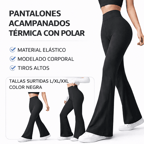 Pantalones acampanados tiros altos térmica con polar color negra y tallas surtidas la docena 