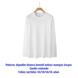 Poleras algodón blanca juvenil unisex cuello redondo tallas surtidas la docena 