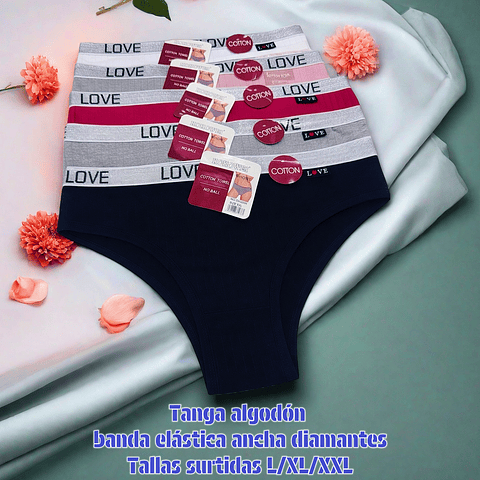 Tanga algodón elástica ancha tallas y colores surtidas la docena 