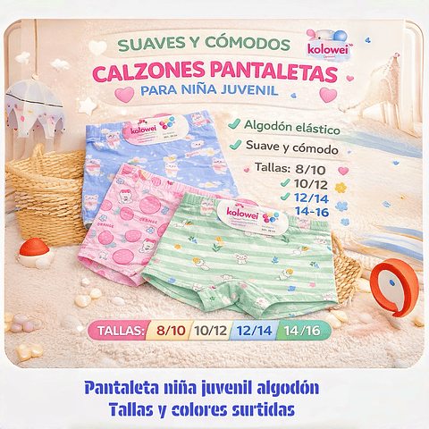 Pantaleta juvenil algodón premium talas real 8/10.10/12.12/14.14/16 años surtidas la docena 