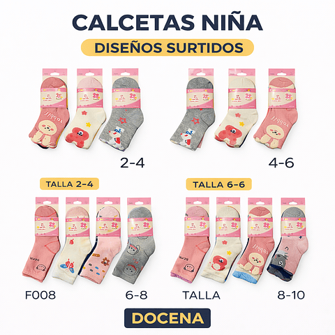 Calcetas largas niña delgadas bambú talla única 2/4 años la docena 