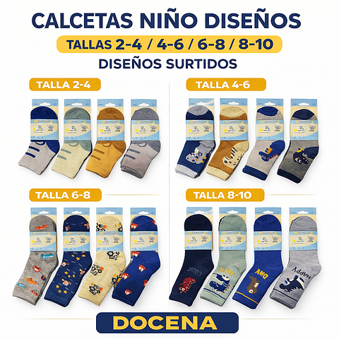 Calcetas largas niño delgadas bambú talla única 6/8 años la docena 