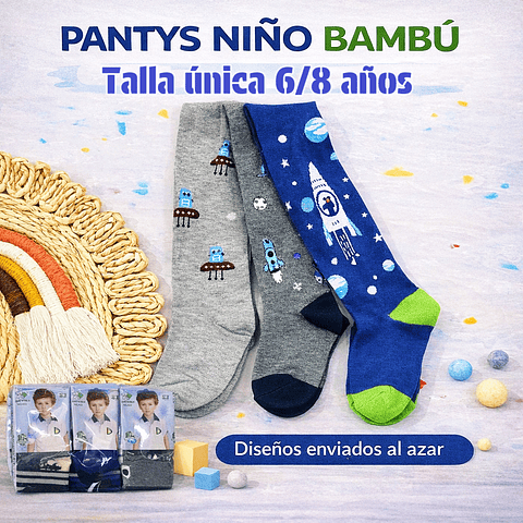 Pantys niño Bambú talla única 6/8 años la docena 