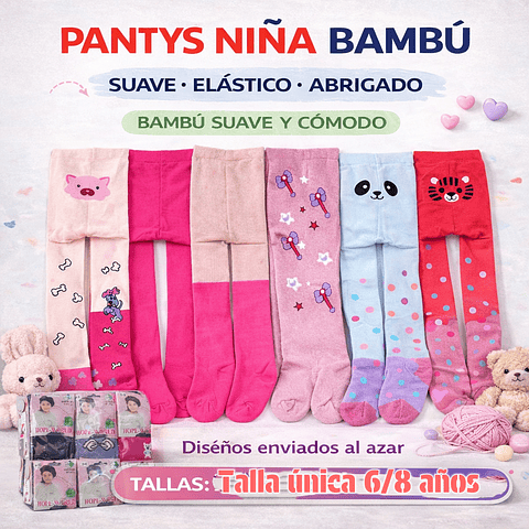 Pantys niña Bambú talla única 6/8 años la docena 