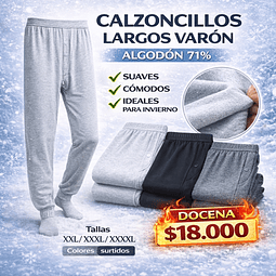 Calzoncillos largos varón algodón 71%  tallas y colores surtidas la docena 