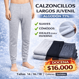 Calzoncillos largos juvenil algodón 71%  tallas y colores surtidas la docena 