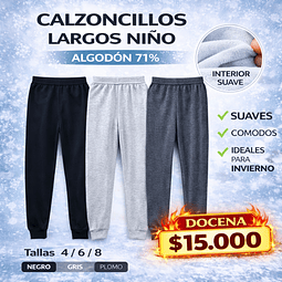 Calzoncillos largos niño algodón 71%  tallas y colores surtidas la docena 
