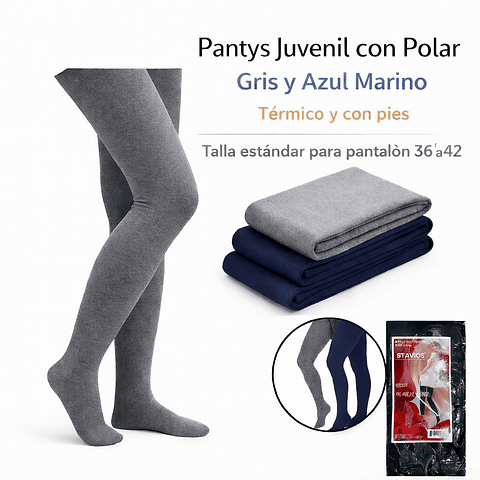 Pantys juvenil térmicas con polar talla estándar y colores azul /gris la docena 